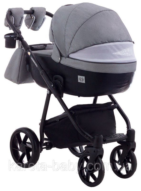 Коляска 2 в 1 Adamex Hybryd Plus BR281 черный кожа (мрамор) - серый
