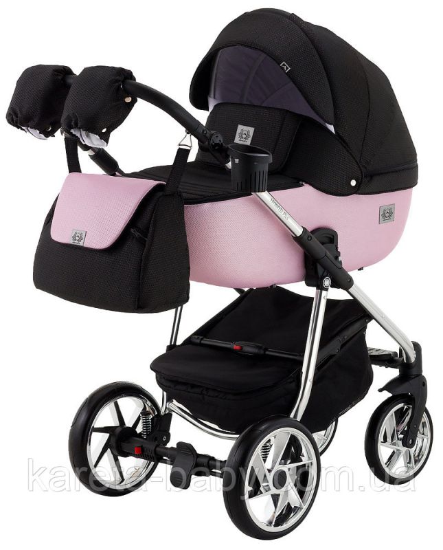 Коляска 2 в 1 Adamex Hybryd Plus Polar (Chrome) BR611 черный (розовый люрекс)- светло-розовая кожа (выдавленная точка)