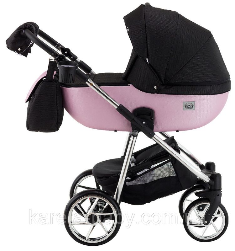 Коляска 2 в 1 Adamex Hybryd Plus Polar (Chrome) BR611 черный (розовый люрекс)- светло-розовая кожа (выдавленная точка)