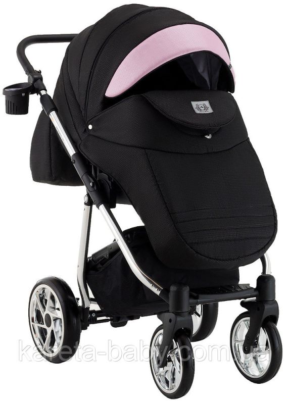 Коляска 2 в 1 Adamex Hybryd Plus Polar (Chrome) BR611 черный (розовый люрекс)- светло-розовая кожа (выдавленная точка)