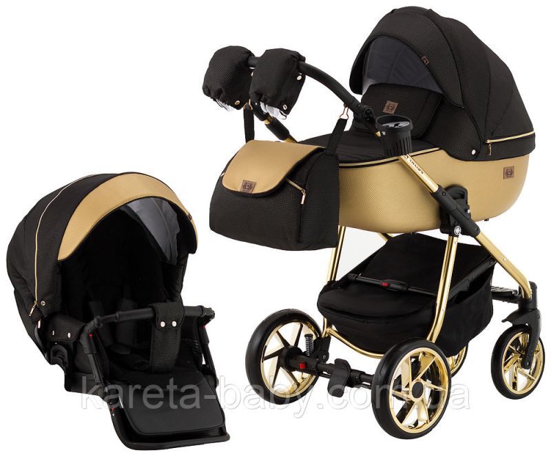Коляска 2 в 1 Adamex Hybryd Plus Polar (Gold) BR619 черный (золотой люрекс) - золотая кожа