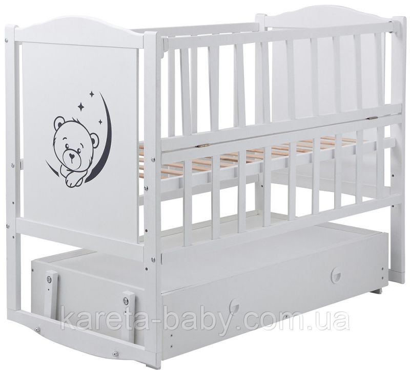 Кровать Babyroom Тедди Т-03 фигурное быльце, маятник, ящик, откидной бок  белый