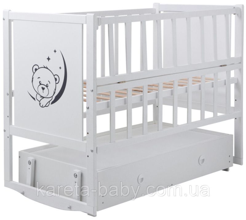 Кровать Babyroom Тедди ТР-03 ровное быльце, маятник, ящик, откидной бок  белый
