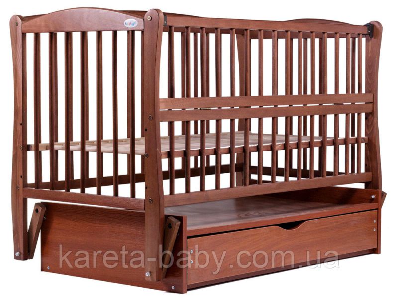 Кровать Babyroom Елит резьба маятник, ящик, откидной бок DER-7  бук тик