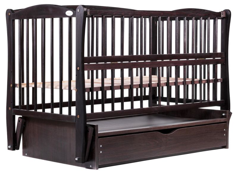 Кровать Babyroom Елит резьба маятник, ящик, откидной бок DER-7  бук венге