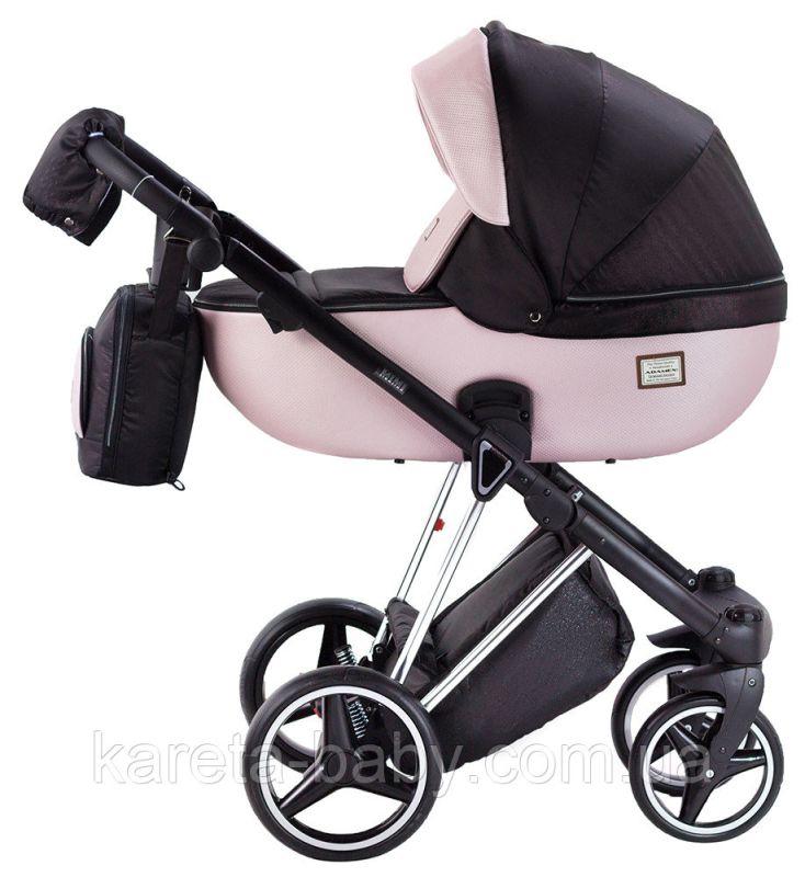 Коляска 2 в 1 Adamex Mimi Polar (Chrome) Y839-A черный (люрикс) - розовый (пудра) кожа (выдавленная точка)