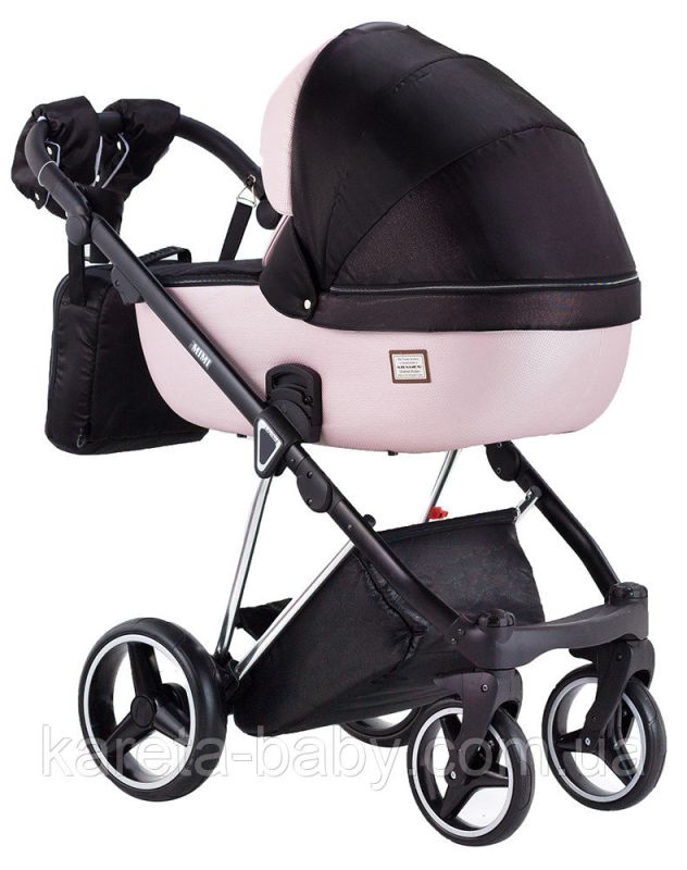 Коляска 2 в 1 Adamex Mimi Polar (Chrome) Y839-A черный (люрикс) - розовый (пудра) кожа (выдавленная точка)