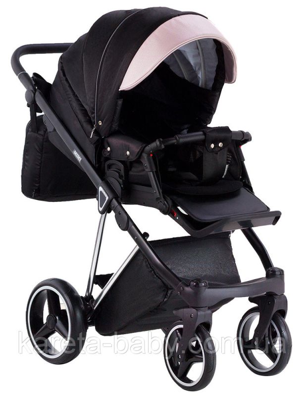 Коляска 2 в 1 Adamex Mimi Polar (Chrome) Y839-A черный (люрикс) - розовый (пудра) кожа (выдавленная точка)