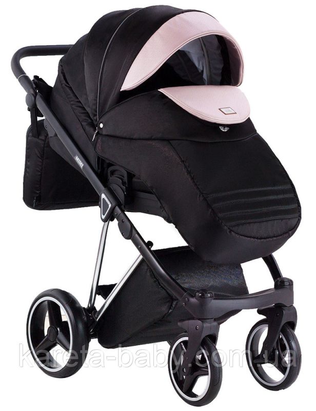 Коляска 2 в 1 Adamex Mimi Polar (Chrome) Y839-A черный (люрикс) - розовый (пудра) кожа (выдавленная точка)