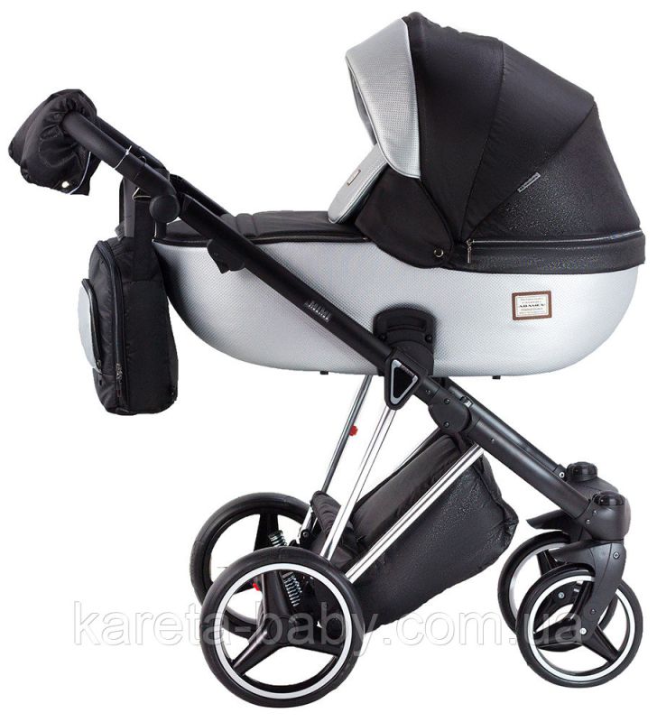 Коляска 2 в 1 Adamex Mimi Polar (Chrome) Y843 черный (люрикс) - серебро кожа (выдавленная точка)