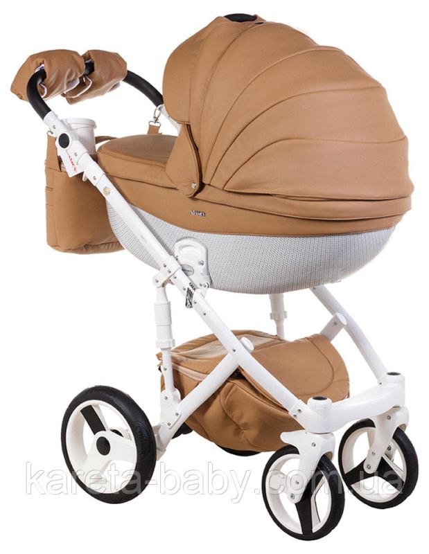 Коляска 2 в 1 Adamex Monte Deluxe Carbon кожа 100% 56S-B карамельный (белый карбон и рама)