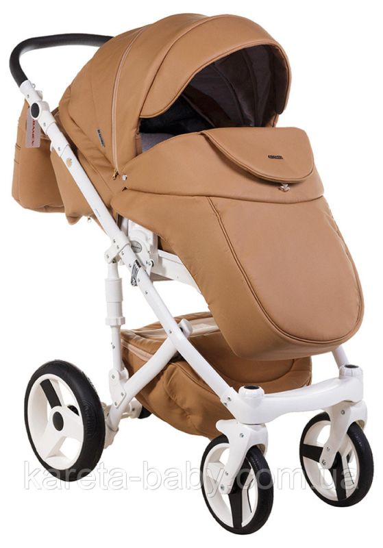 Коляска 2 в 1 Adamex Monte Deluxe Carbon кожа 100% 56S-B карамельный (белый карбон и рама)
