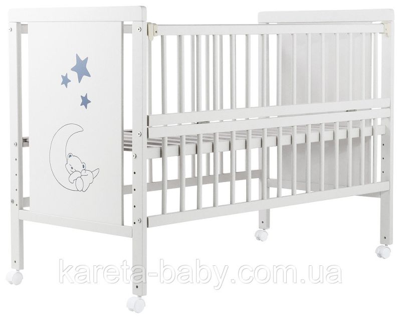 Кровать Babyroom Медвежонок M-01 откидной бок, колеса  бук белый