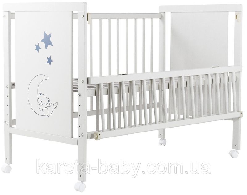 Кровать Babyroom Медвежонок M-01 откидной бок, колеса  бук белый