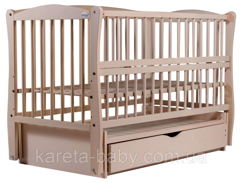 Кровать Babyroom Елит резьба маятник, ящик, откидной бок DER-7  бук слоновая кость