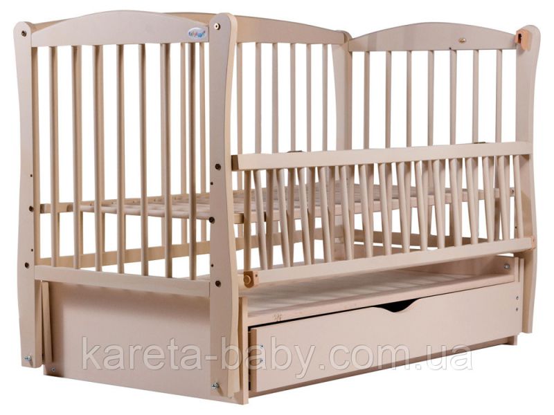 Кровать Babyroom Елит резьба маятник, ящик, откидной бок DER-7  бук слоновая кость