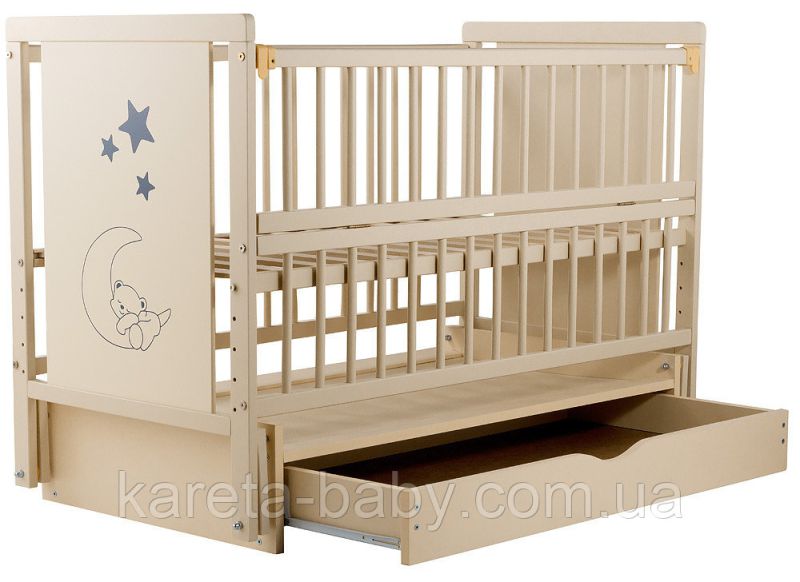 Кровать Babyroom Медвежонок M-03 маятник, ящик, откидной бок  бук слоновая кость