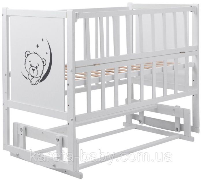 Кровать Babyroom Тедди ТР-02 ровное быльце, маятник, откидной бок  белый