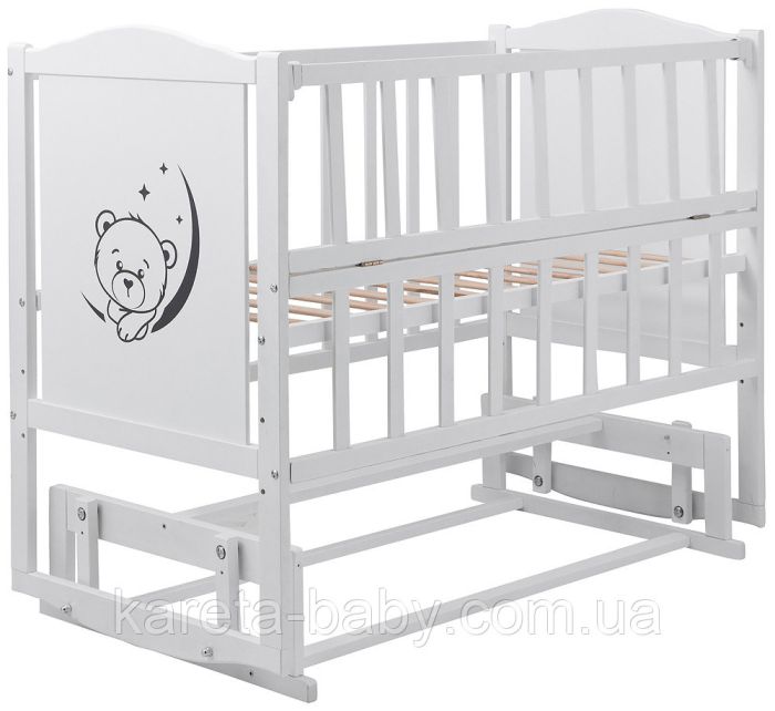 Ліжко Babyroom Тедді Т-02 фігурний бильце, маятник, відкидний бік білий