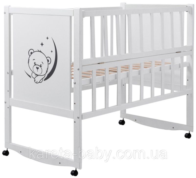Кровать Babyroom Тедди TР-01 ровное быльце, откидной бок, колеса  белый