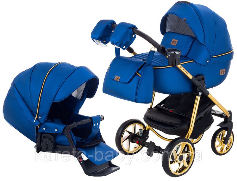 Коляска 2 в 1 Adamex Hybryd Plus Polar (Gold) Шкіра 100% Y220А темно-синій перламутр