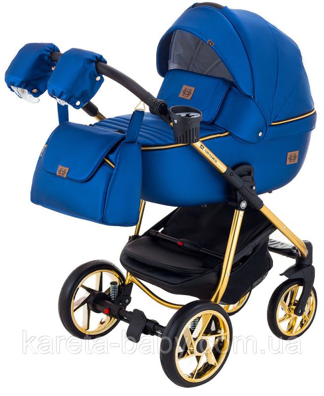 Коляска 2 в 1 Adamex Hybryd Plus Polar (Gold) Шкіра 100% Y220А темно-синій перламутр