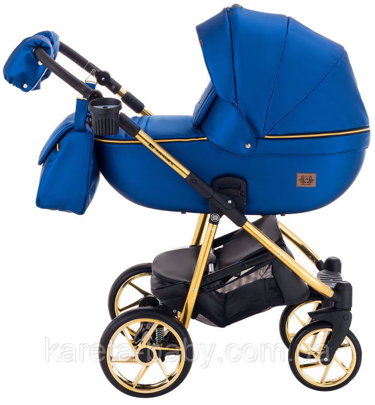 Коляска 2 в 1 Adamex Hybryd Plus Polar (Gold) Шкіра 100% Y220А темно-синій перламутр