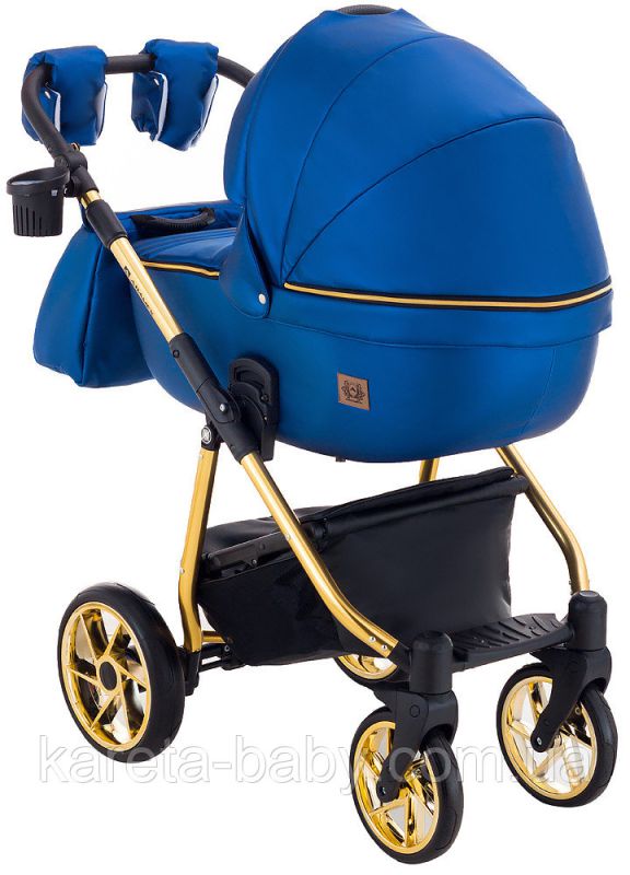 Коляска 2 в 1 Adamex Hybryd Plus Polar (Gold) Шкіра 100% Y220А темно-синій перламутр