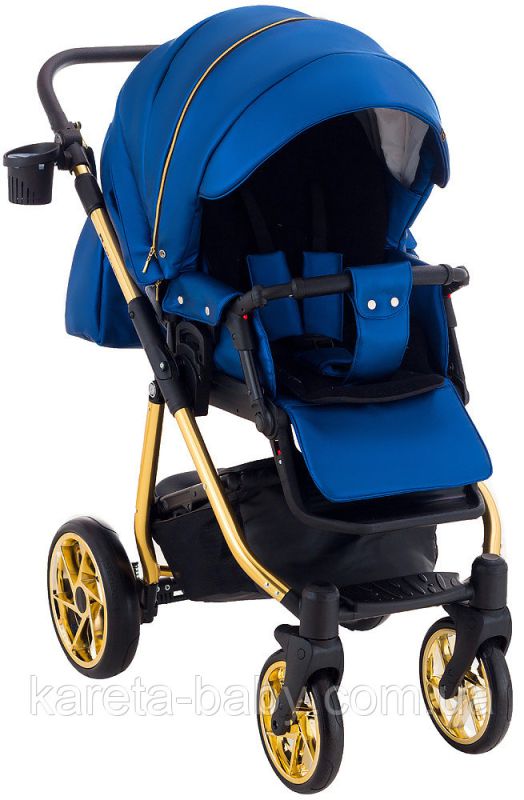 Коляска 2 в 1 Adamex Hybryd Plus Polar (Gold) Шкіра 100% Y220А темно-синій перламутр