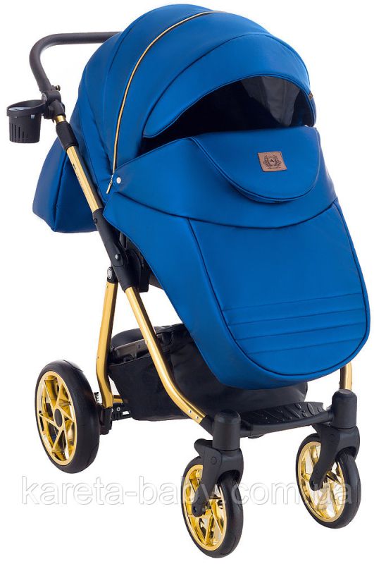 Коляска 2 в 1 Adamex Hybryd Plus Polar (Gold) Шкіра 100% Y220А темно-синій перламутр