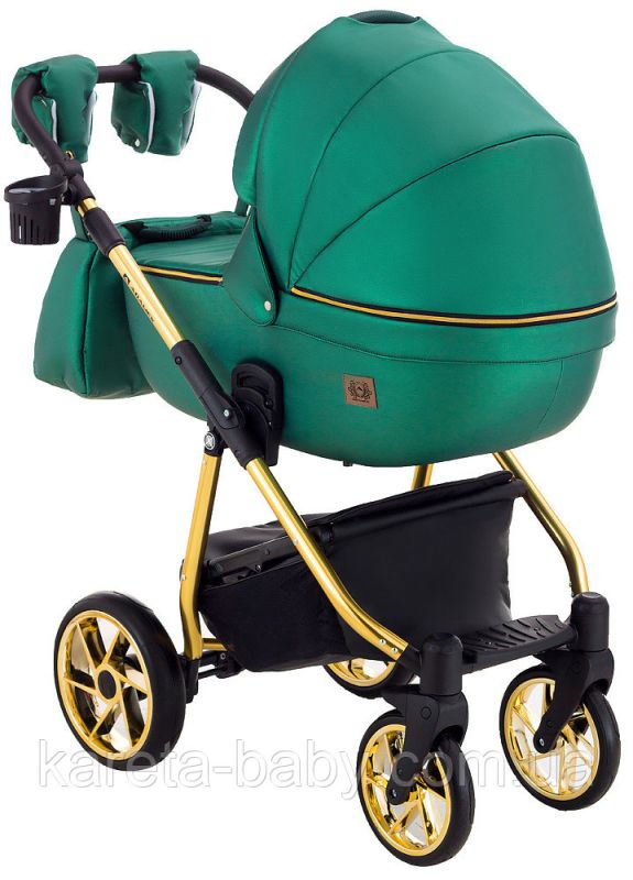 Коляска 2 в 1 Adamex Hybryd Plus Polar (Gold) Шкіра 100% Y216А зелений перламутр