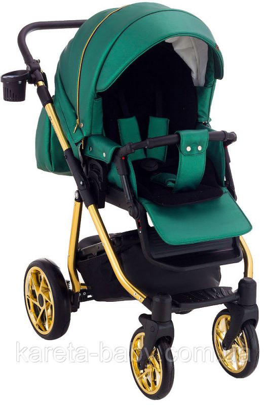 Коляска 2 в 1 Adamex Hybryd Plus Polar (Gold) Шкіра 100% Y216А зелений перламутр