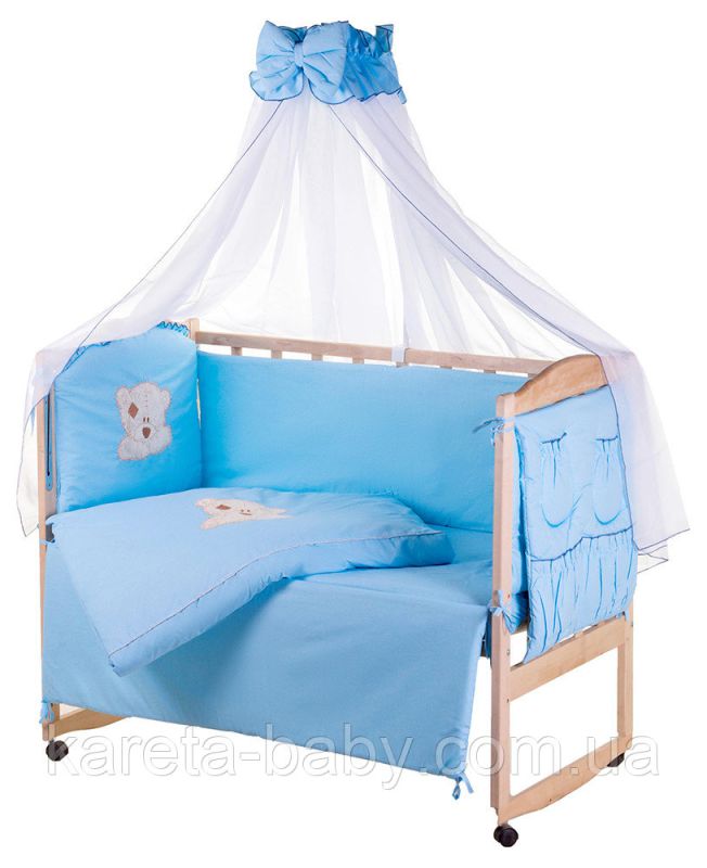 Дитяче ліжко Qvatro Ellite AE-08 аплікація блакитний (мордочка ведмедика штопанна)