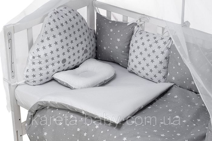 Детская постель Babyroom Classic косичка-01  серо-белые звездочки