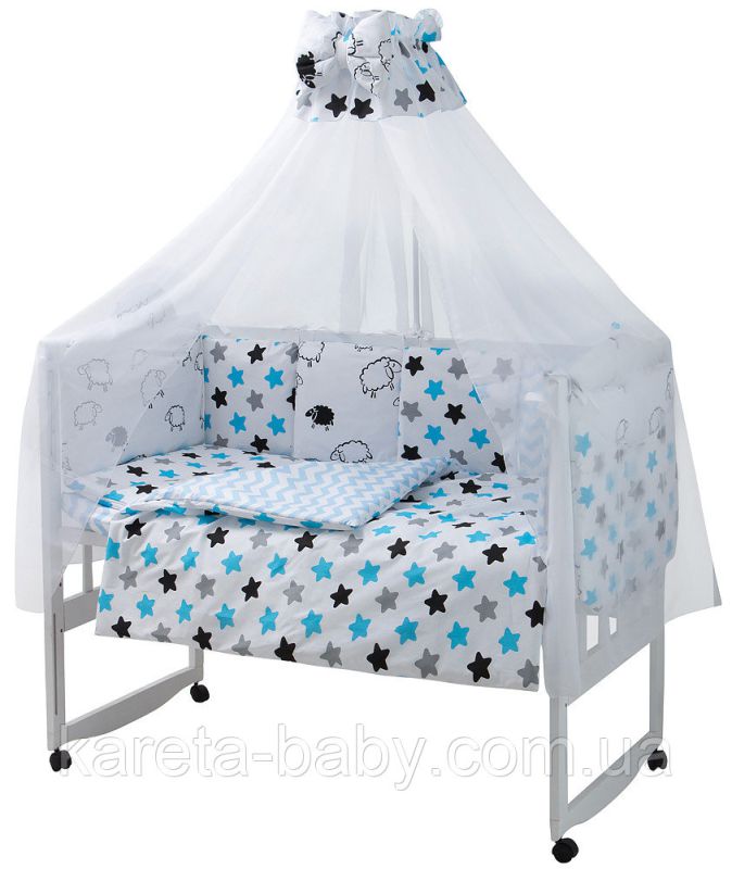 Детская постель Babyroom Classic Bortiki-01 (8 элементов)  белый (барашки, звездочки)