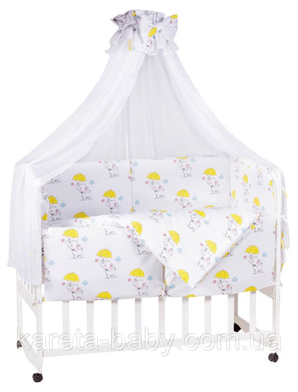 Дитяча постільна білизна Babyroom Comfort-08 білий (слоники з жовтою парасолькою)