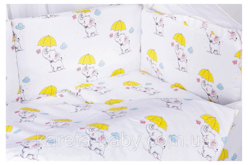 Дитяча постільна білизна Babyroom Comfort-08 білий (слоники з жовтою парасолькою)