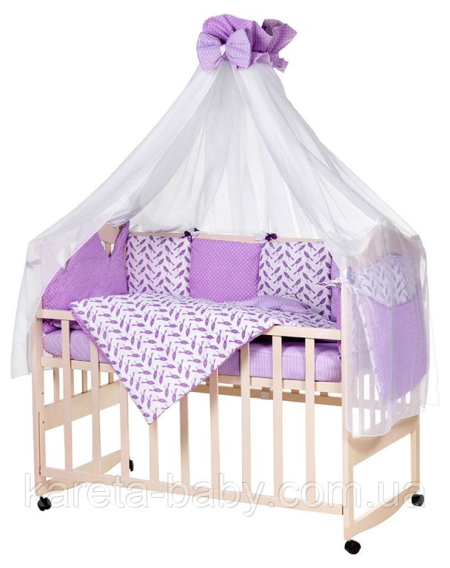 Дитяча постільна білизна Babyroom Bortiki lux-08 bird бузковий - білий