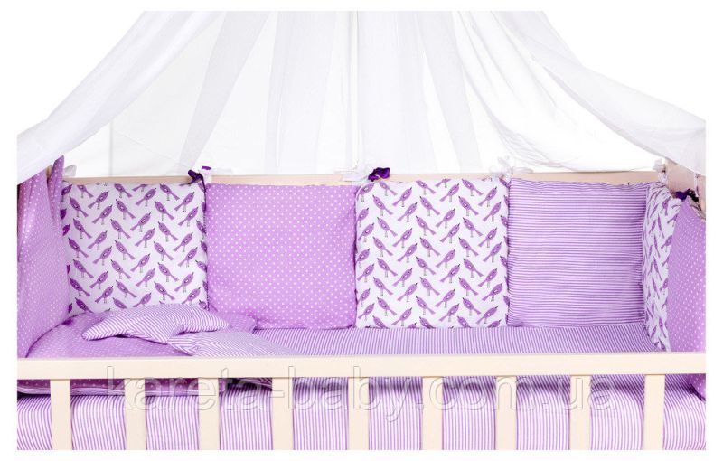 Дитяча постільна білизна Babyroom Bortiki lux-08 bird бузковий - білий