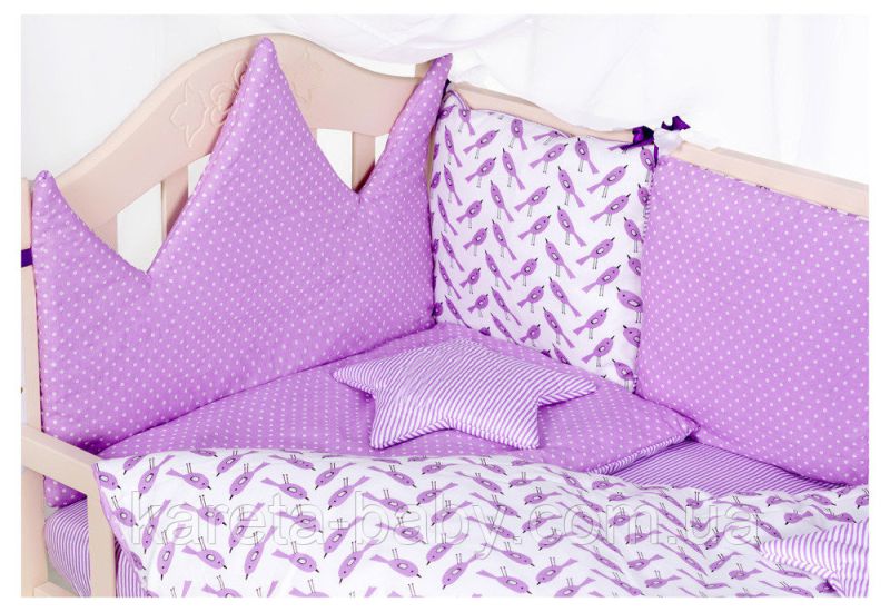 Дитяча постільна білизна Babyroom Bortiki lux-08 bird бузковий - білий