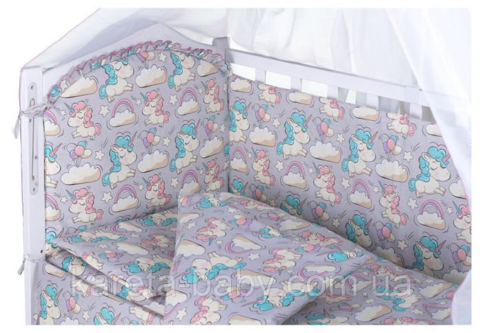 Детская постель Babyroom Comfort-08 unicorn серый (единороги)