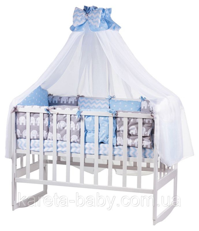 Детская постель Babyroom Bortiki lux-08 elephant голубой - серый