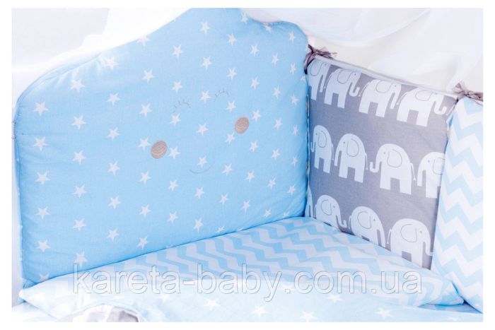 Дитяча постільна білизна Babyroom Bortiki lux-08 elephant блакитний - сірий