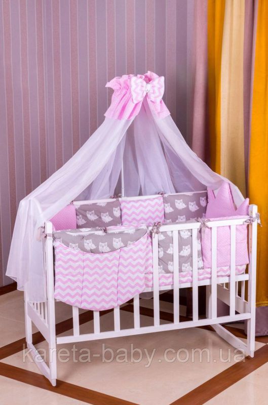 Дитяча постільна білизна Babyroom Bortiki lux-08 sowa рожевий - сірий