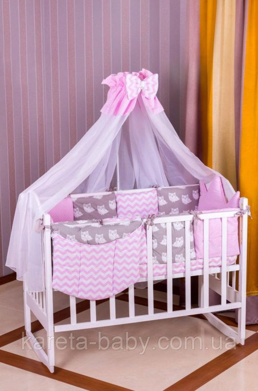 Дитяча постільна білизна Babyroom Bortiki lux-08 sowa рожевий - сірий