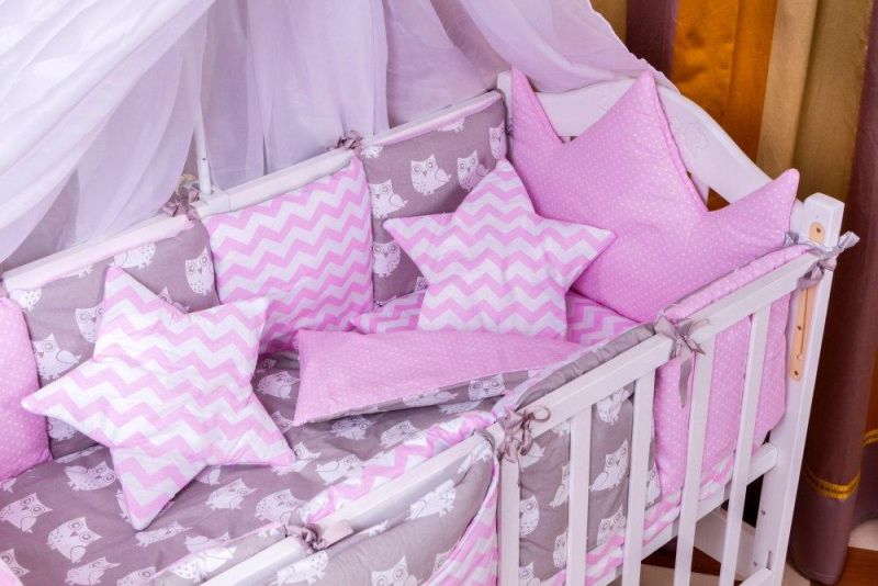 Дитяча постільна білизна Babyroom Bortiki lux-08 sowa рожевий - сірий