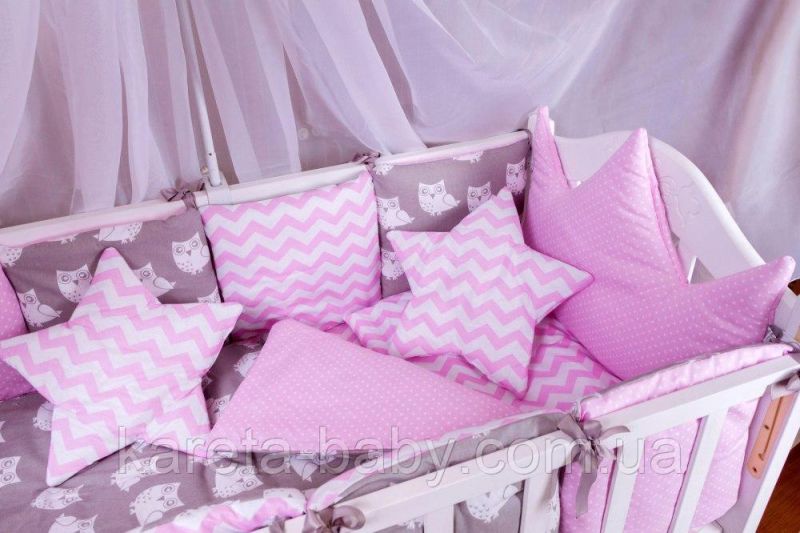 Дитяча постільна білизна Babyroom Bortiki lux-08 sowa рожевий - сірий