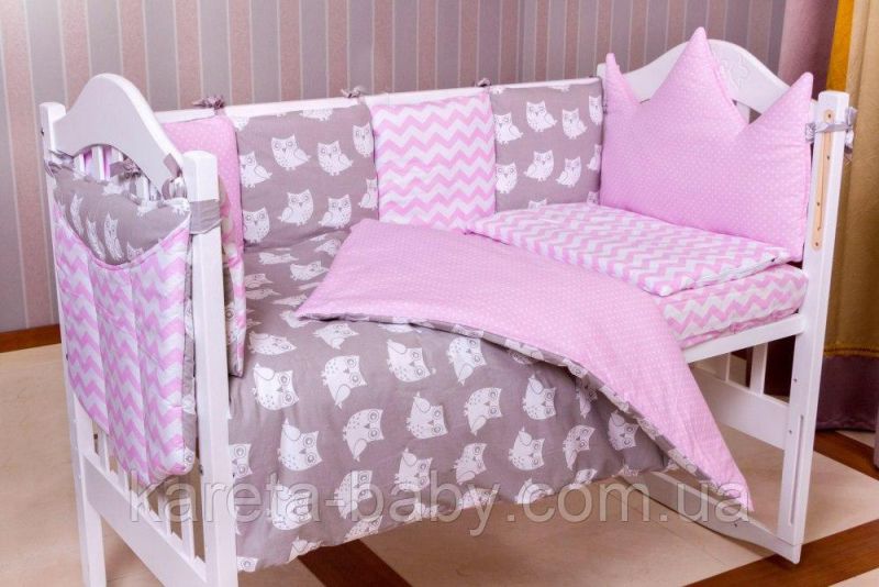 Дитяча постільна білизна Babyroom Bortiki lux-08 sowa рожевий - сірий