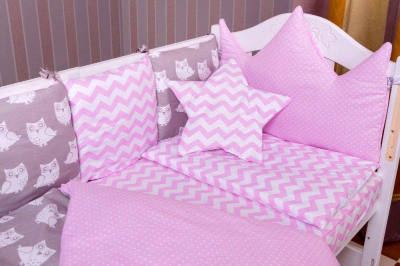 Дитяча постільна білизна Babyroom Bortiki lux-08 sowa рожевий - сірий