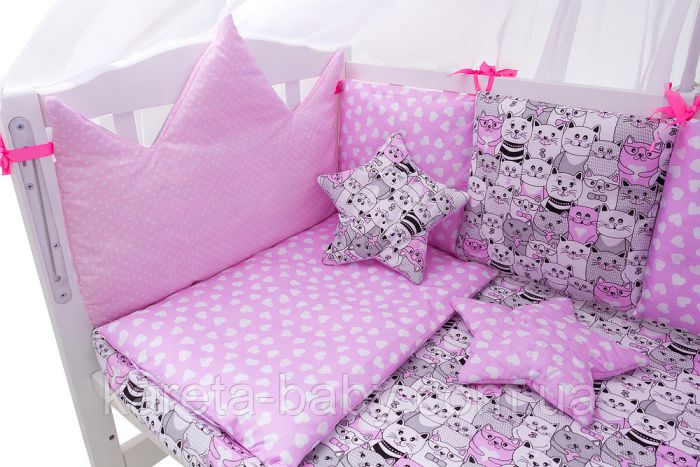Дитяча постільна білизна Babyroom Classic Bortiki-01 (8 елементів) рожевий (коти)